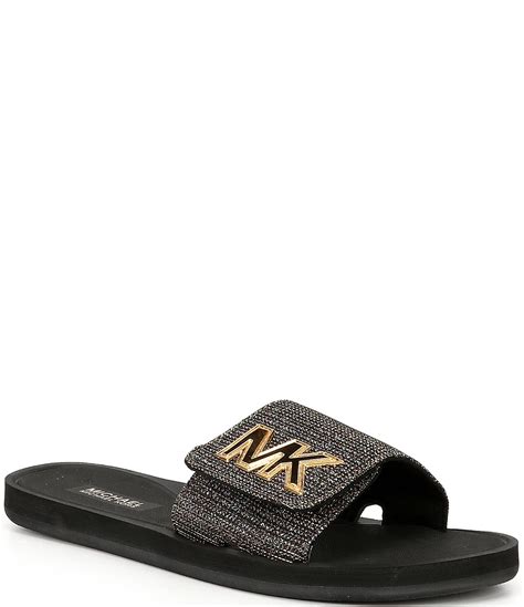 michael michael kors mk logo glitter slide sandals|michael kors slides women's.